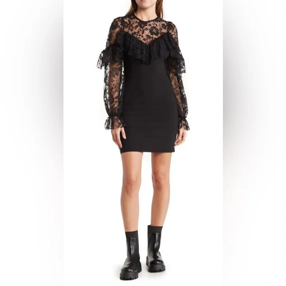 chinese dress ladies Topshop Sheer And Lace Mix Knot Front Bodycon Mini Dress In Black